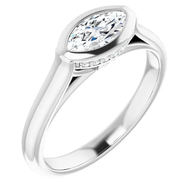 Cubic Zirconia Engagement Ring- The Alexia (Customizable Marquise Cut Semi-Solitaire with Under-Halo and Peekaboo Cluster)