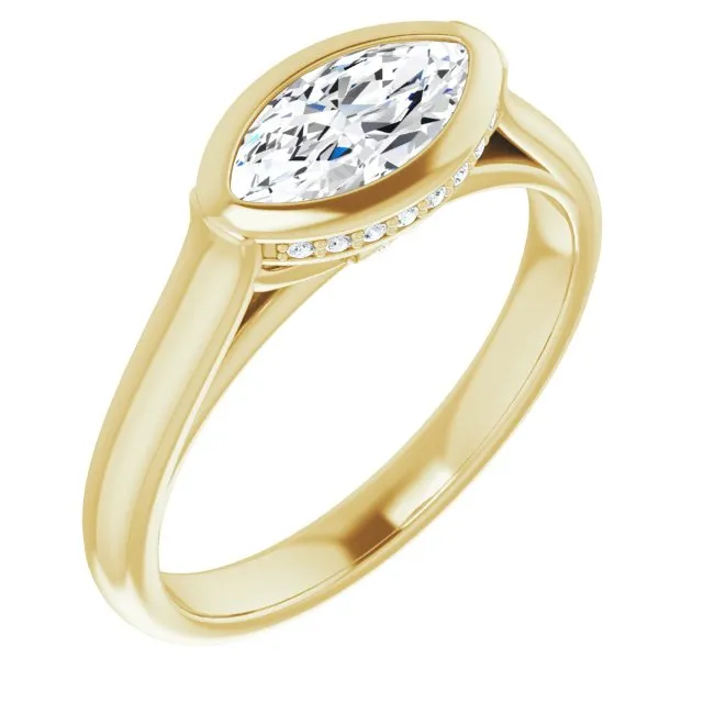 Cubic Zirconia Engagement Ring- The Alexia (Customizable Marquise Cut Semi-Solitaire with Under-Halo and Peekaboo Cluster)