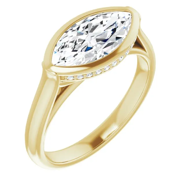 Cubic Zirconia Engagement Ring- The Alexia (Customizable Marquise Cut Semi-Solitaire with Under-Halo and Peekaboo Cluster)