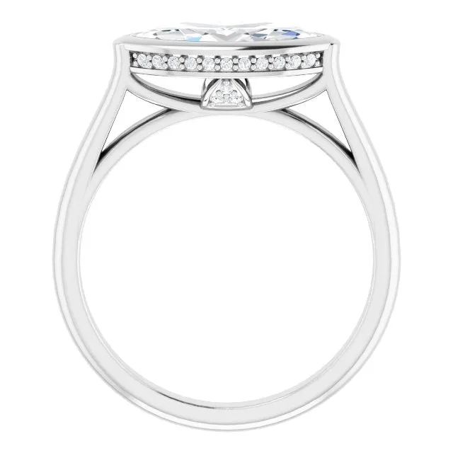 Cubic Zirconia Engagement Ring- The Alexia (Customizable Marquise Cut Semi-Solitaire with Under-Halo and Peekaboo Cluster)