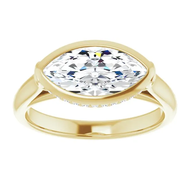 Cubic Zirconia Engagement Ring- The Alexia (Customizable Marquise Cut Semi-Solitaire with Under-Halo and Peekaboo Cluster)