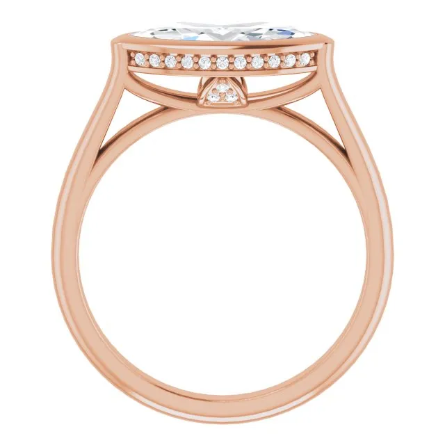 Cubic Zirconia Engagement Ring- The Alexia (Customizable Marquise Cut Semi-Solitaire with Under-Halo and Peekaboo Cluster)