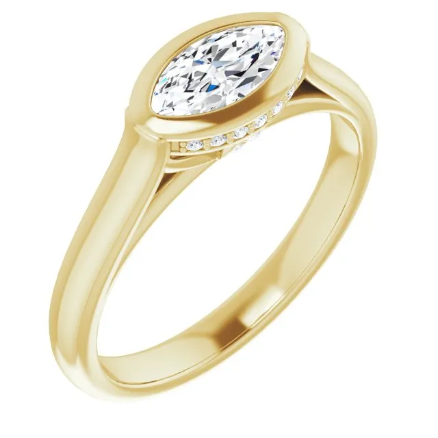 Cubic Zirconia Engagement Ring- The Alexia (Customizable Marquise Cut Semi-Solitaire with Under-Halo and Peekaboo Cluster)