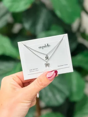 Cubic Zirconia Layered Bow Necklace - White Gold