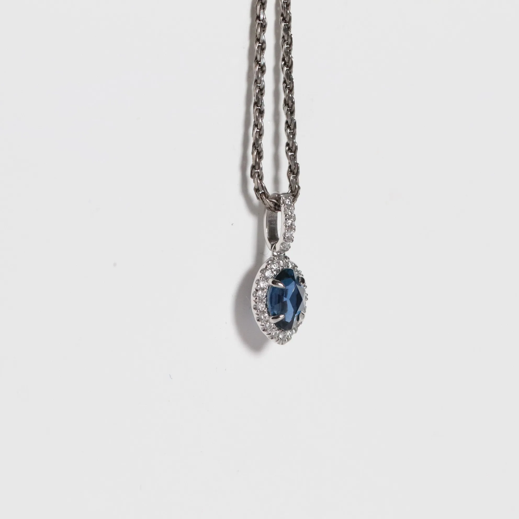 Custom Cut Yogo Sapphire Halo Necklace