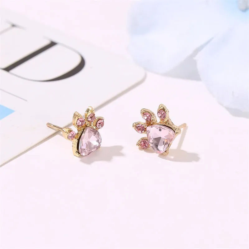 Cute Cartoon Cat's Paw Necklace And Earrings Four-piece Set