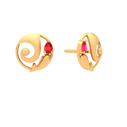Dainty 18k Lord Ganesh Gold Earrings With Red Gem Design For You