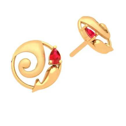 Dainty 18k Lord Ganesh Gold Earrings With Red Gem Design For You