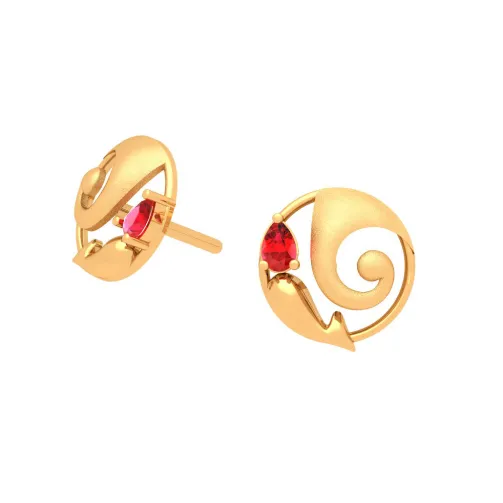Dainty 18k Lord Ganesh Gold Earrings With Red Gem Design For You