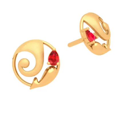 Dainty 18k Lord Ganesh Gold Earrings With Red Gem Design For You