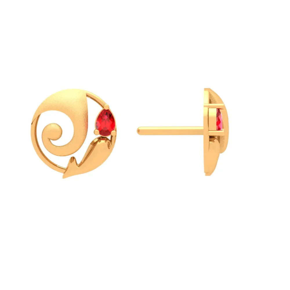 Dainty 18k Lord Ganesh Gold Earrings With Red Gem Design For You