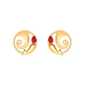 Dainty 18k Lord Ganesh Gold Earrings With Red Gem Design For You