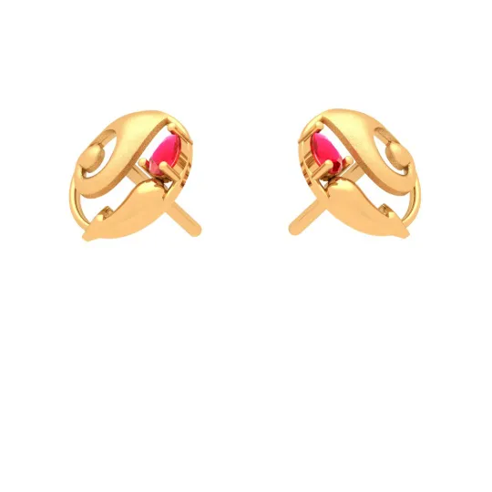 Dainty 18k Lord Ganesh Gold Earrings With Red Gem Design For You