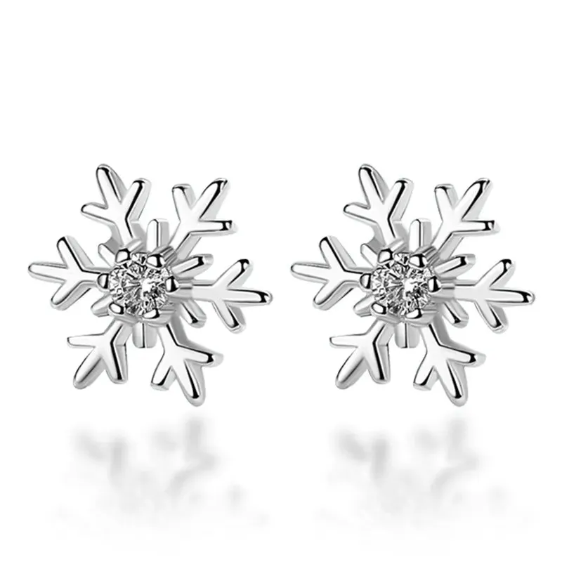 Dainty Crystal Zircon Holiday Snowflake Stud & Drop Charm Earrings