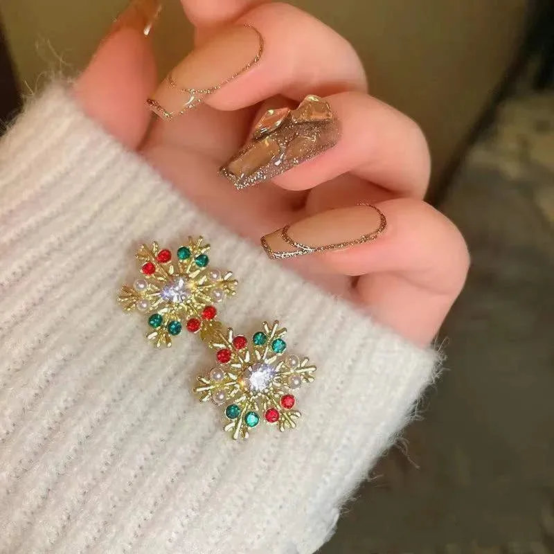 Dainty Crystal Zircon Holiday Snowflake Stud & Drop Charm Earrings