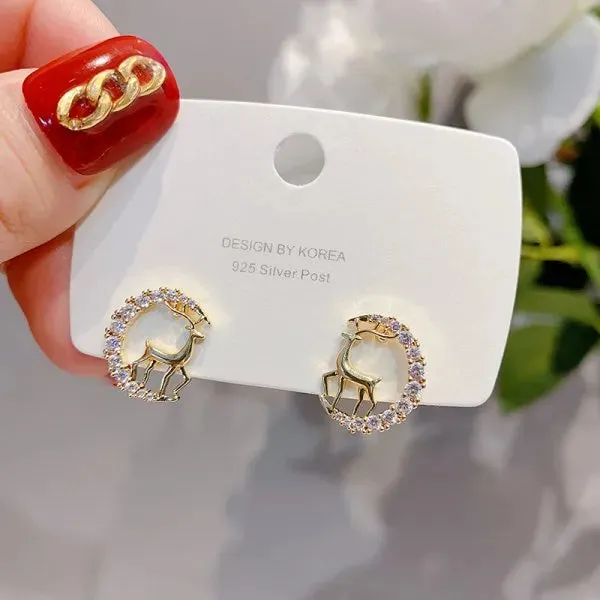 Dainty Crystal Zircon Holiday Snowflake Stud & Drop Charm Earrings