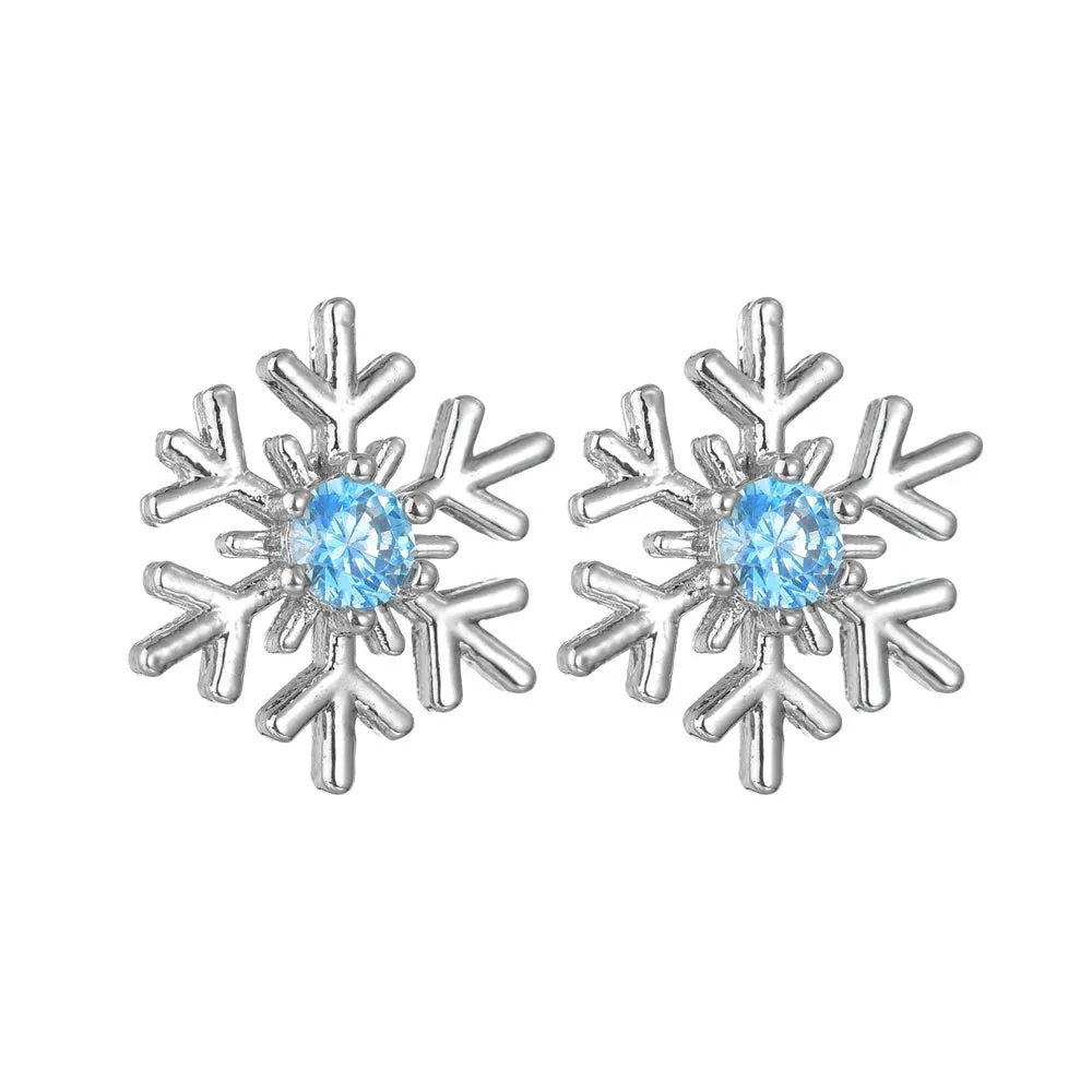 Dainty Crystal Zircon Holiday Snowflake Stud & Drop Charm Earrings