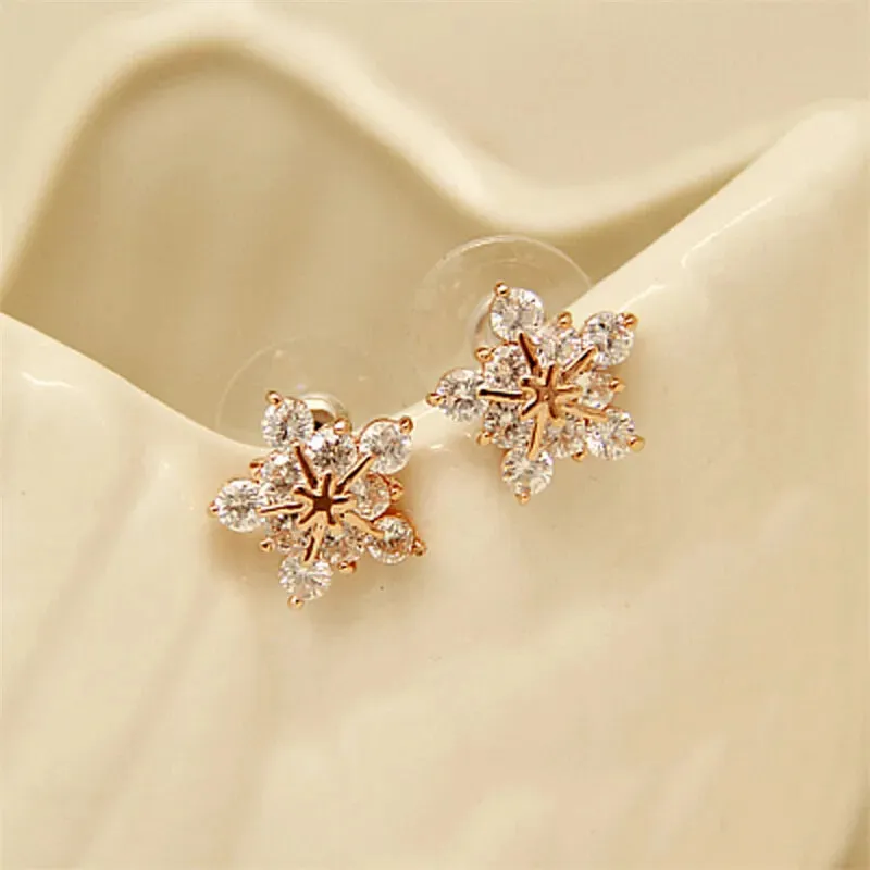 Dainty Crystal Zircon Holiday Snowflake Stud & Drop Charm Earrings