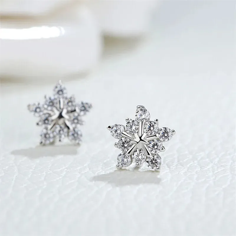 Dainty Crystal Zircon Holiday Snowflake Stud & Drop Charm Earrings