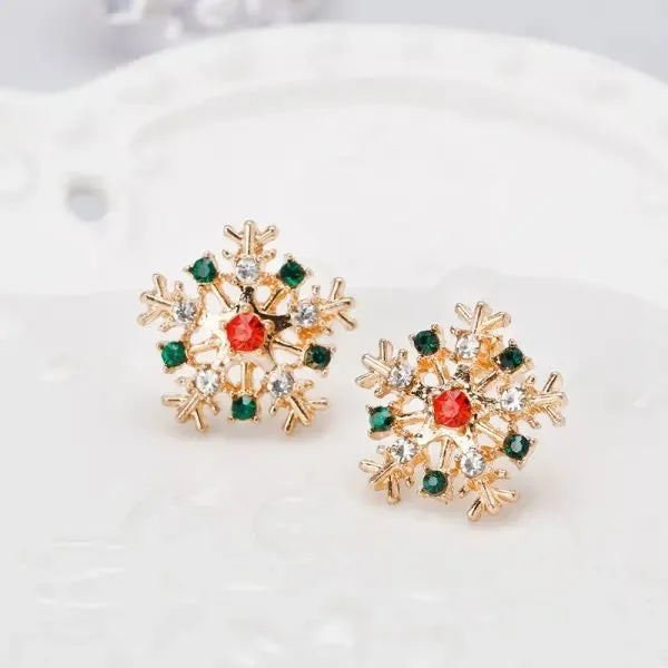 Dainty Crystal Zircon Holiday Snowflake Stud & Drop Charm Earrings