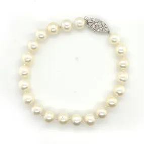 Diamond Clasp & Culture Pearl Bracelet