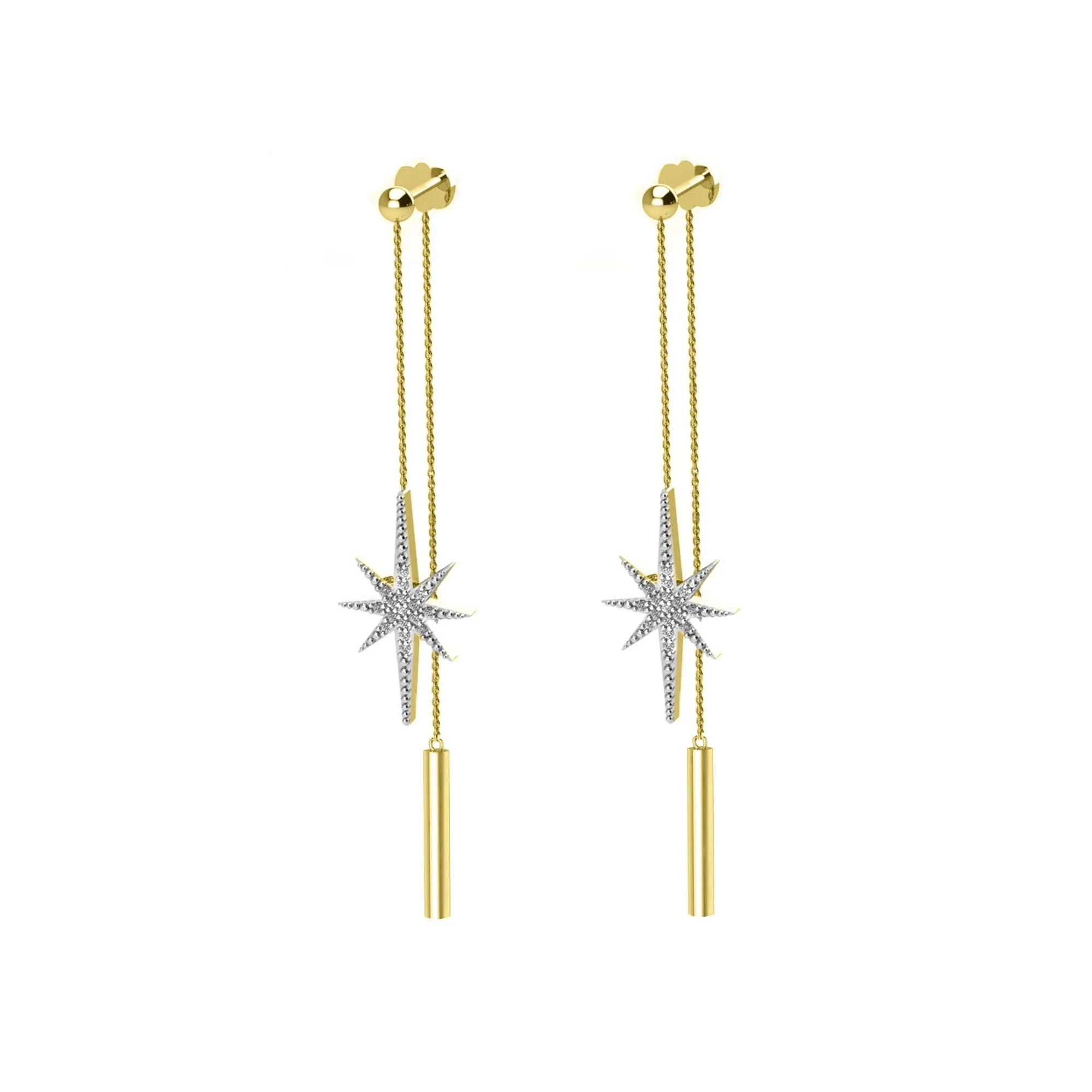 Diamond Front Back Star Earrings in 10K Yellow Gold