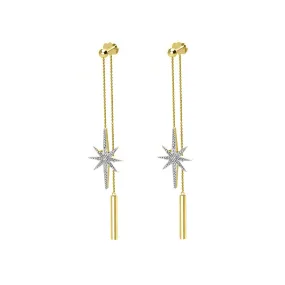 Diamond Front Back Star Earrings in 10K Yellow Gold