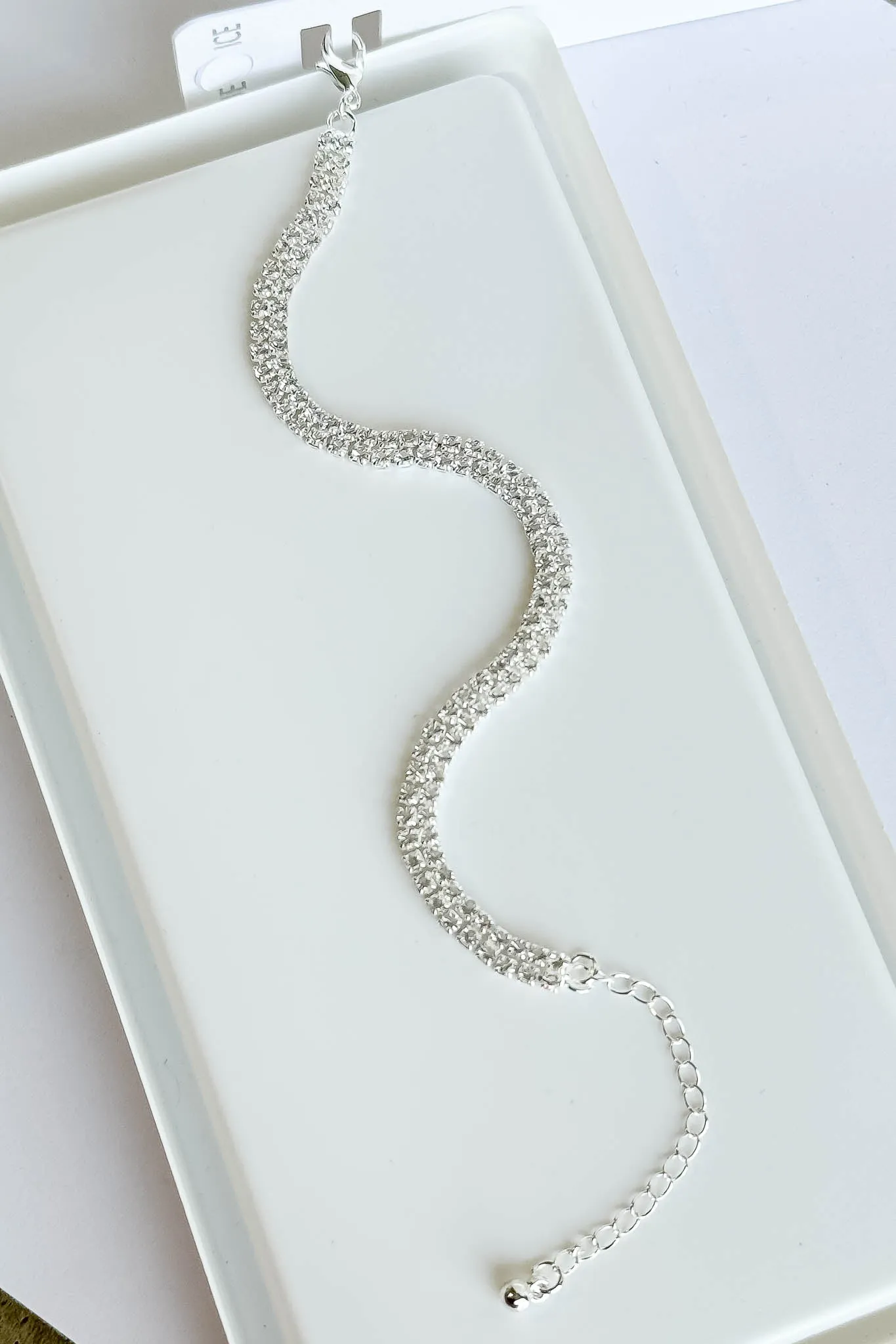 Double Row CZ Stone Silver Tennis Chain Evening Bracelet