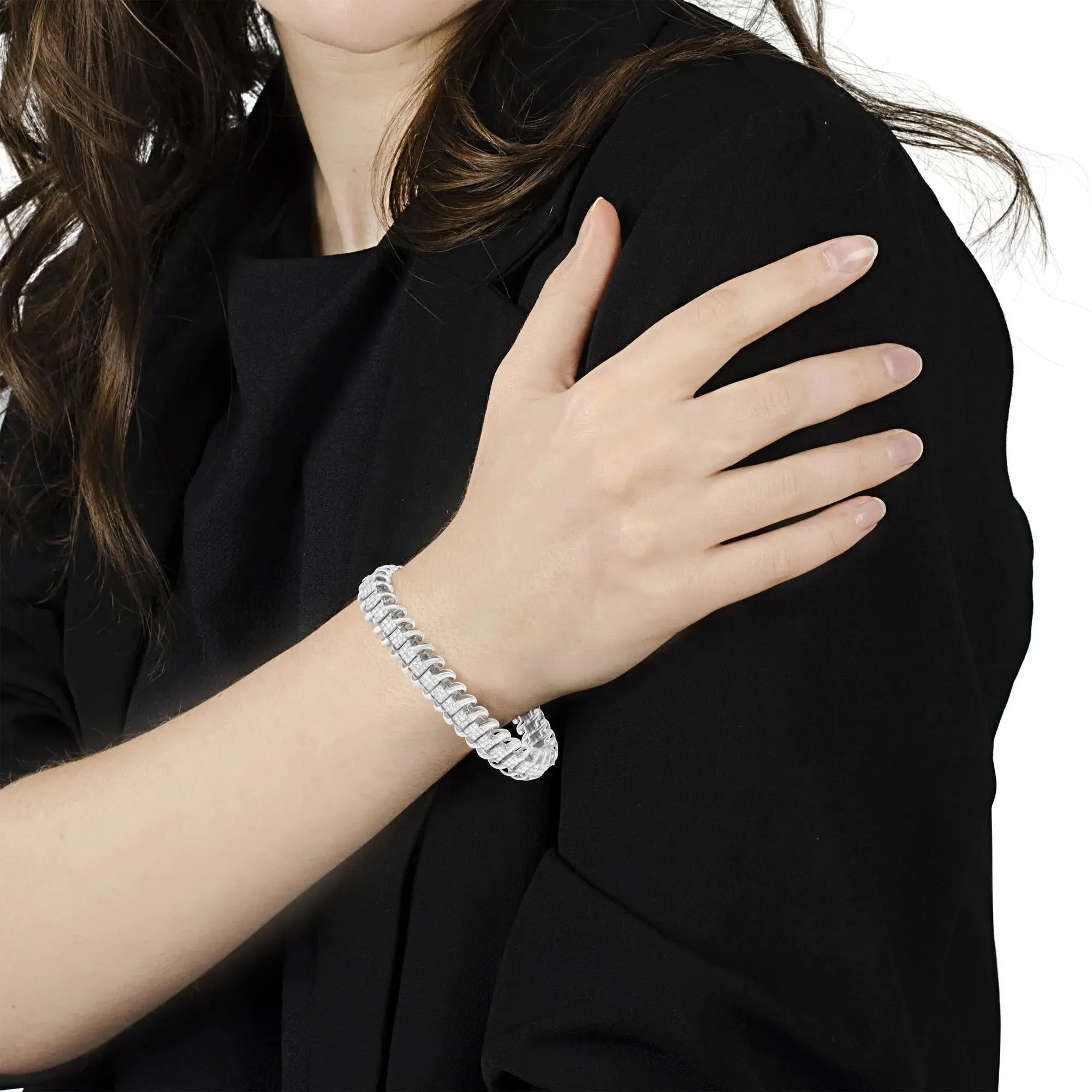 Elegant 14K White Gold Diamond Tennis Bracelet with 5.0 Cttw Invisible Set Princess Cuts
