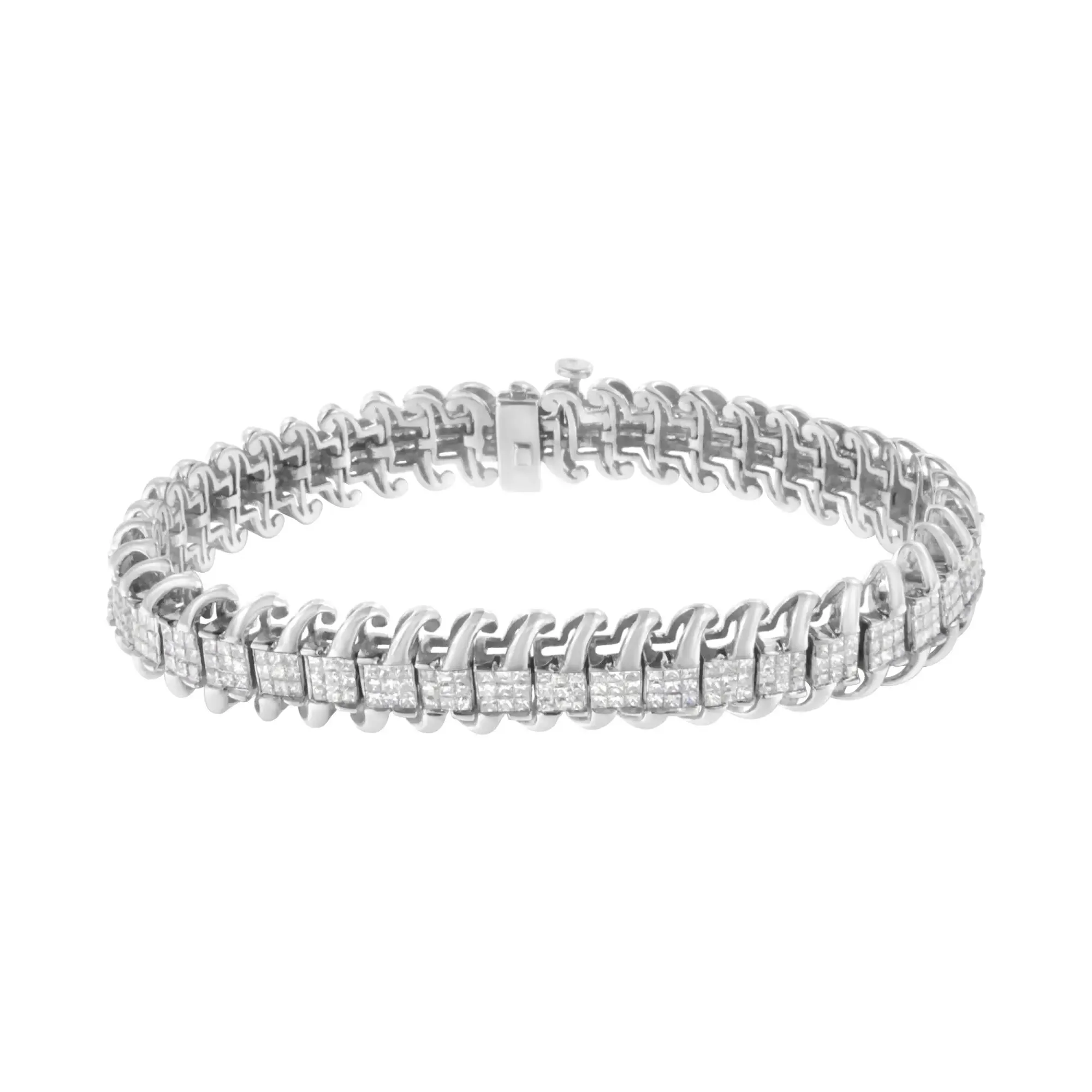 Elegant 14K White Gold Diamond Tennis Bracelet with 5.0 Cttw Invisible Set Princess Cuts