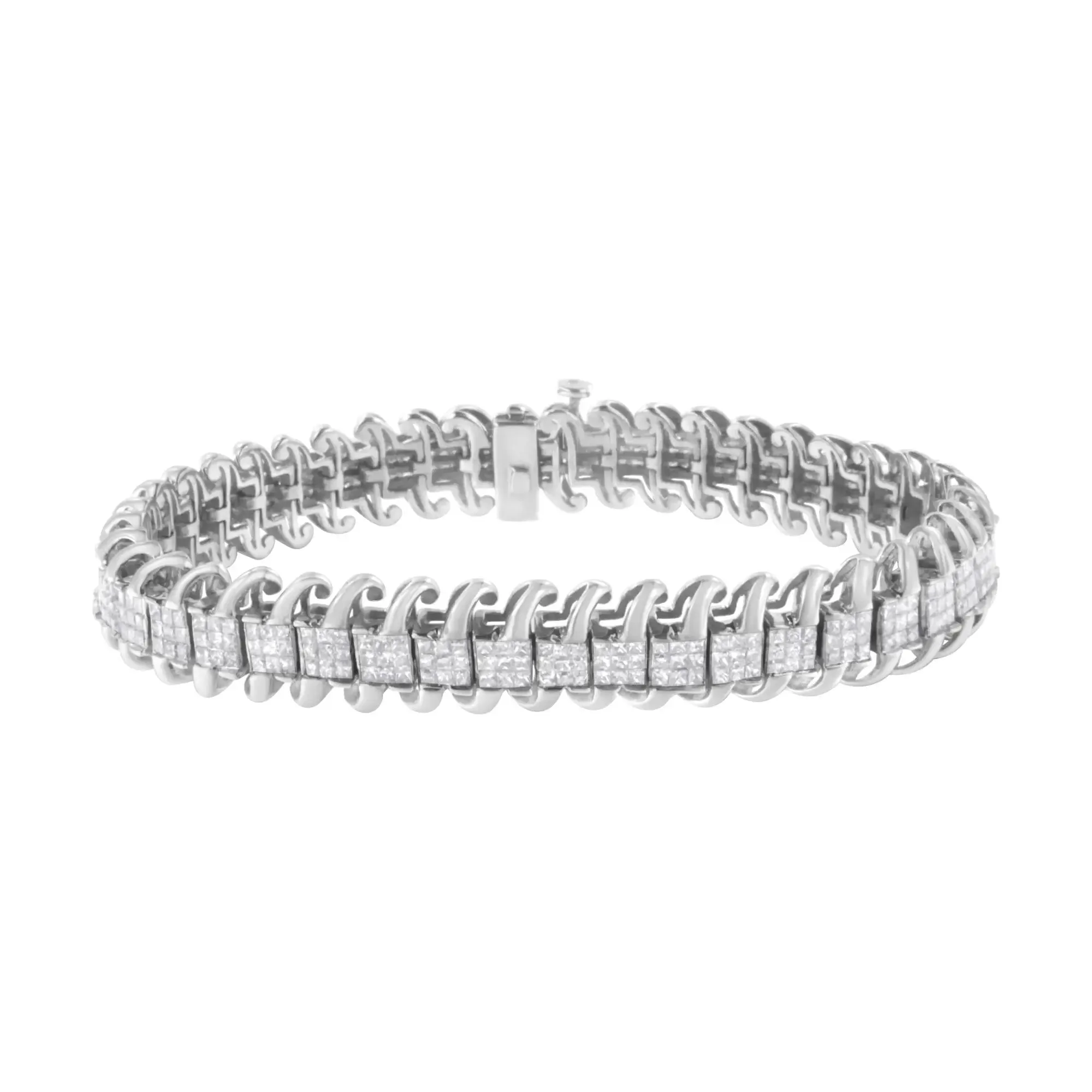 Elegant 14K White Gold Diamond Tennis Bracelet with 5.0 Cttw Invisible Set Princess Cuts