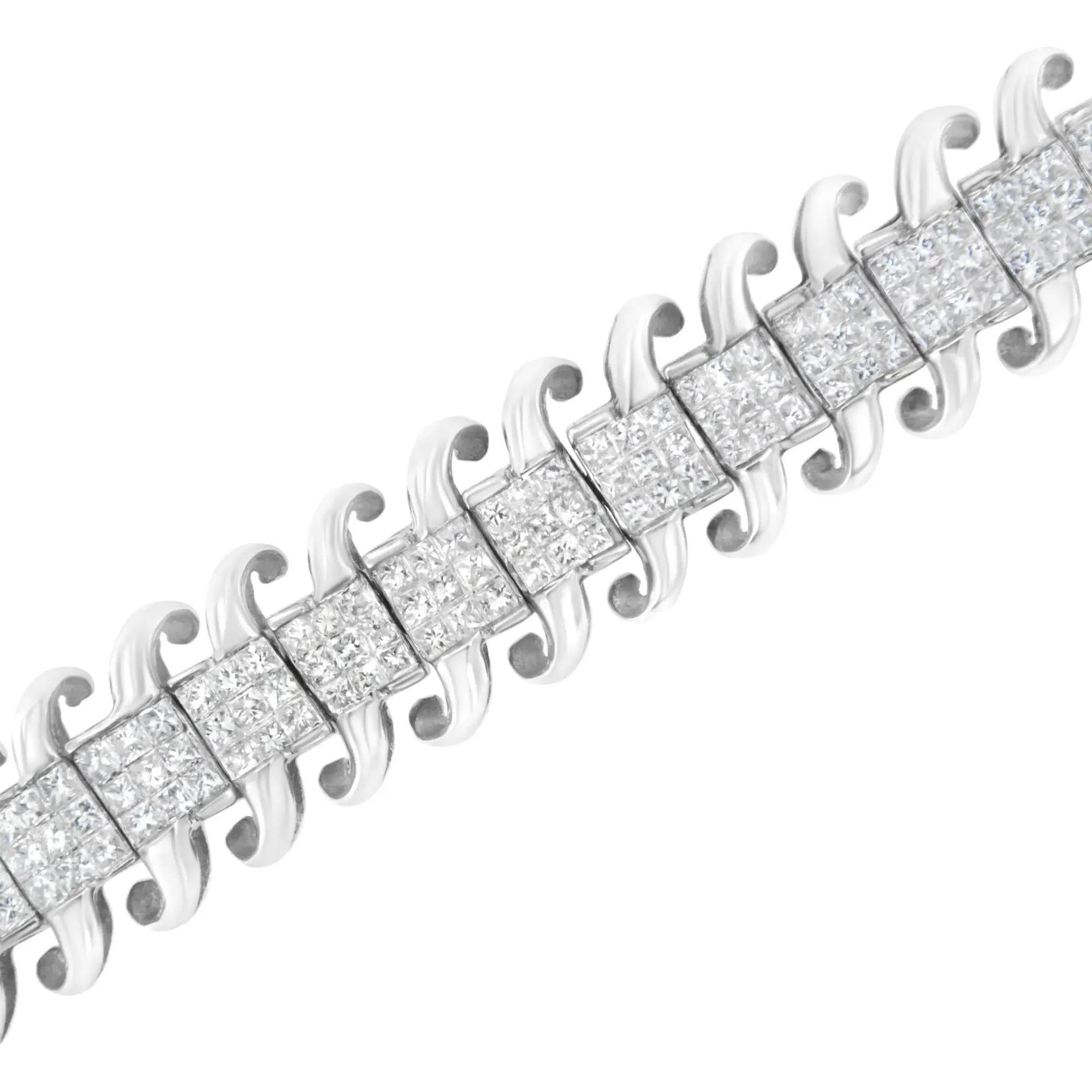 Elegant 14K White Gold Diamond Tennis Bracelet with 5.0 Cttw Invisible Set Princess Cuts
