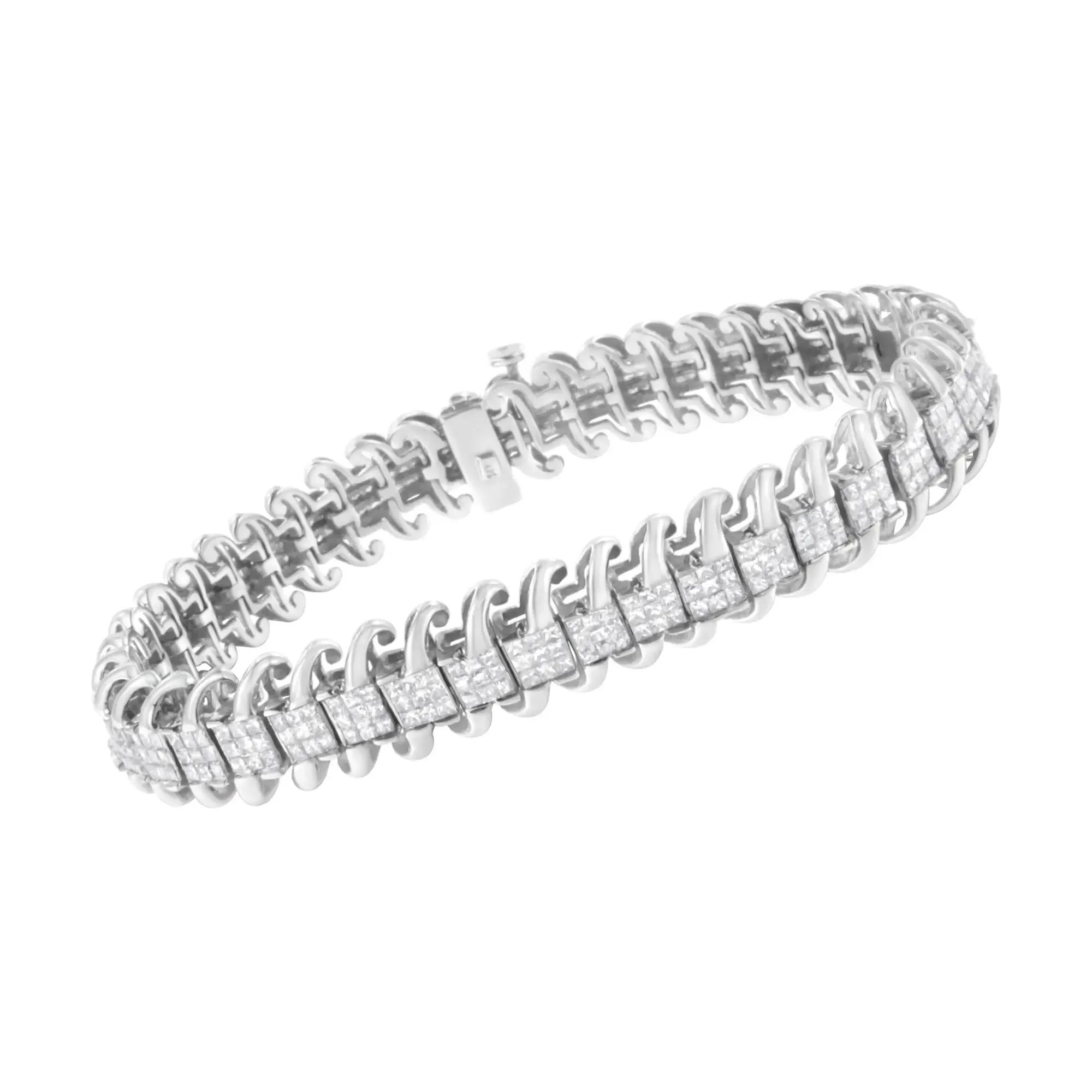 Elegant 14K White Gold Diamond Tennis Bracelet with 5.0 Cttw Invisible Set Princess Cuts
