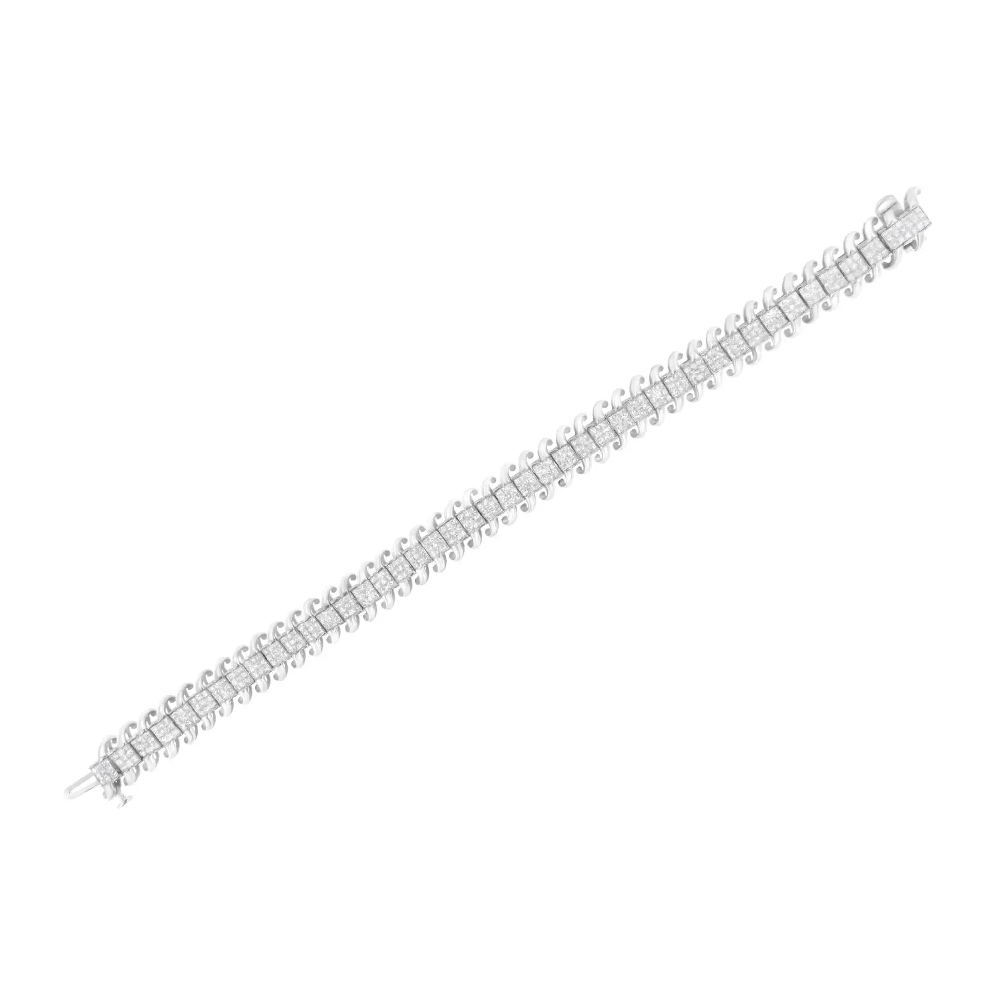 Elegant 14K White Gold Diamond Tennis Bracelet with 5.0 Cttw Invisible Set Princess Cuts