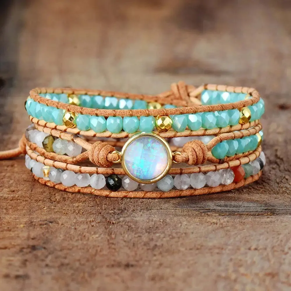 Elegant Handcrafted Opal Bracelet - Bohemian Style with Semi-Precious Stones - Adjustable Size, Perfect for Emotional Healing & Creativity