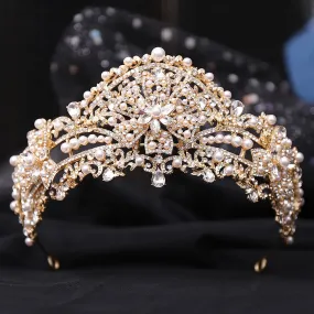 Elegant Luxury Cute Big Bowknot Crystal Pearl Tiara Crown Bridal Hair Accessory