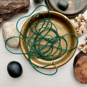 Emerald seed bead necklace, Green Gold layered necklace, Extra long wrap necklace, Statement necklace, Boho Hippie necklace