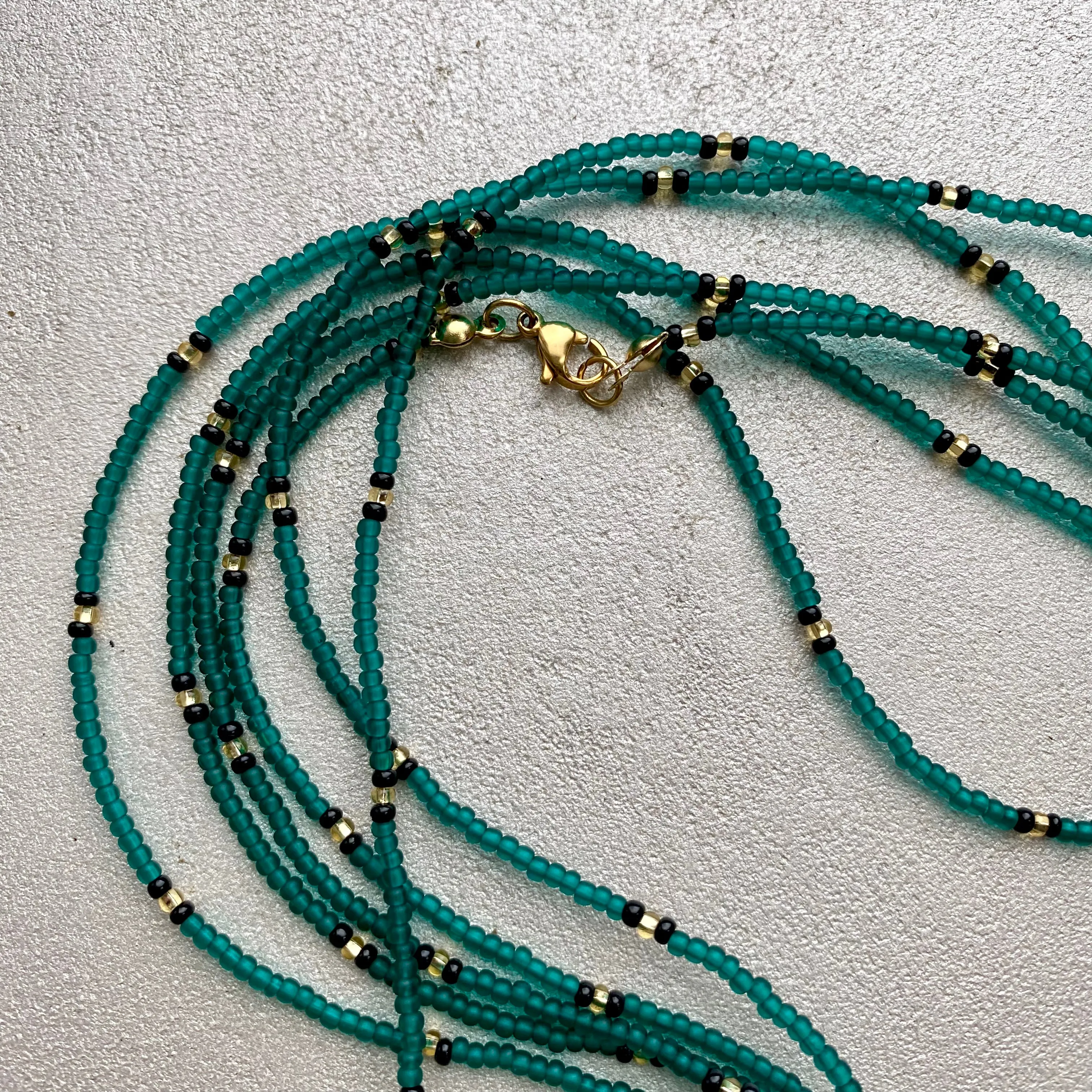 Emerald seed bead necklace, Green Gold layered necklace, Extra long wrap necklace, Statement necklace, Boho Hippie necklace