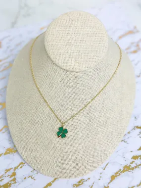 Enamel Clover Pendant Necklace - Gold