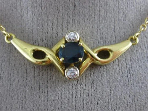 ESTATE .92CT DIAMOND & AAA SAPPHIRE 18KT YELLOW GOLD 3D INFINITY NECKLACE #23693