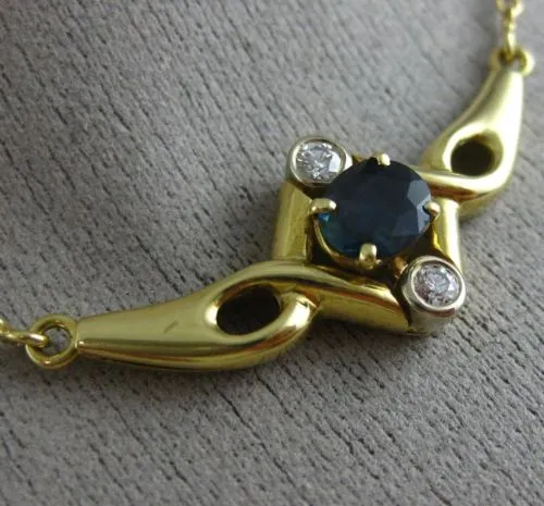 ESTATE .92CT DIAMOND & AAA SAPPHIRE 18KT YELLOW GOLD 3D INFINITY NECKLACE #23693