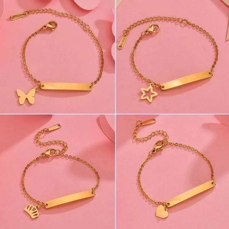 European And American Creative Children's Curved Brand Bracelet Engraving Stainless Steel Bracelet