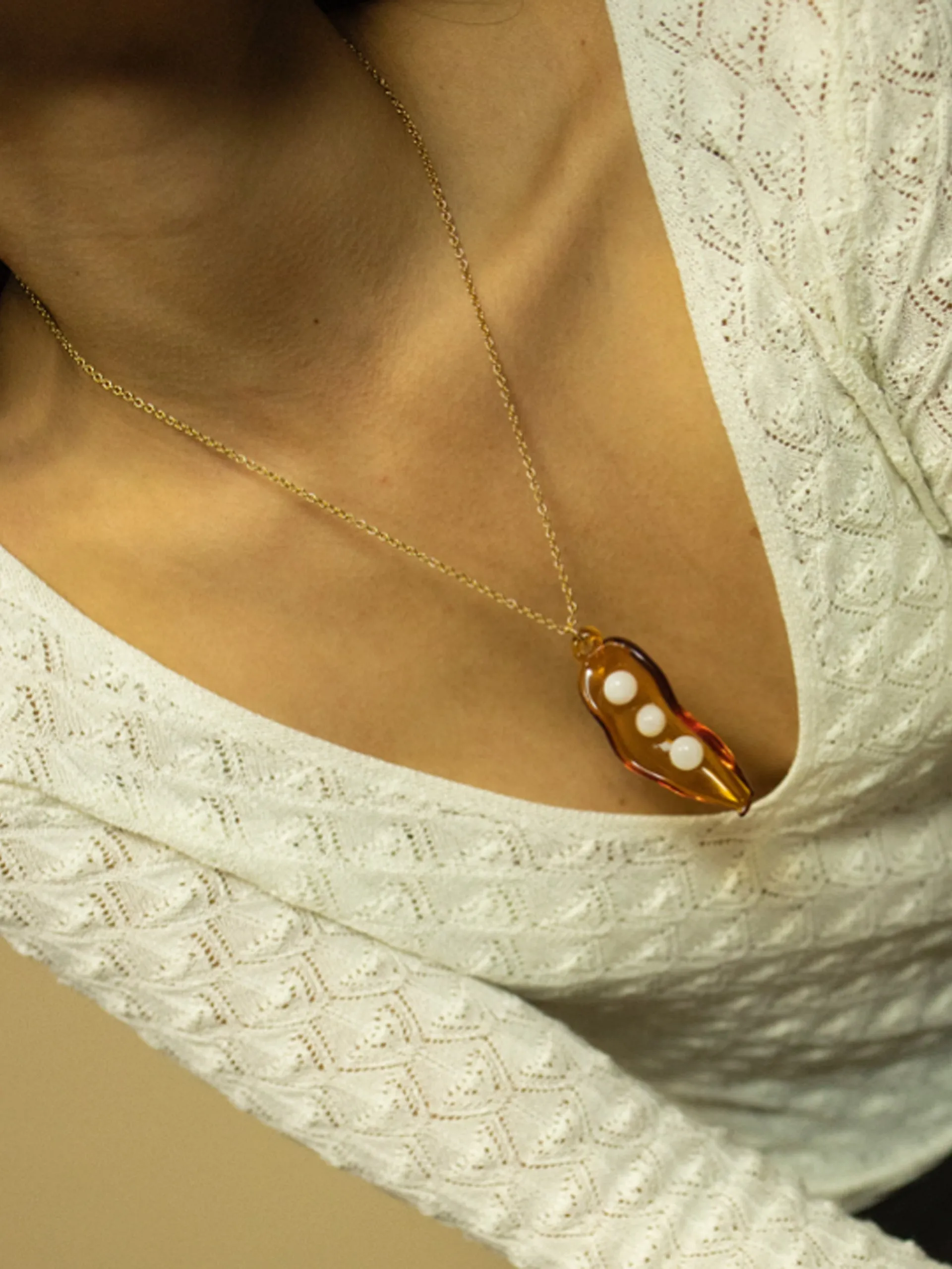 Extra large amber Pea Pod necklace