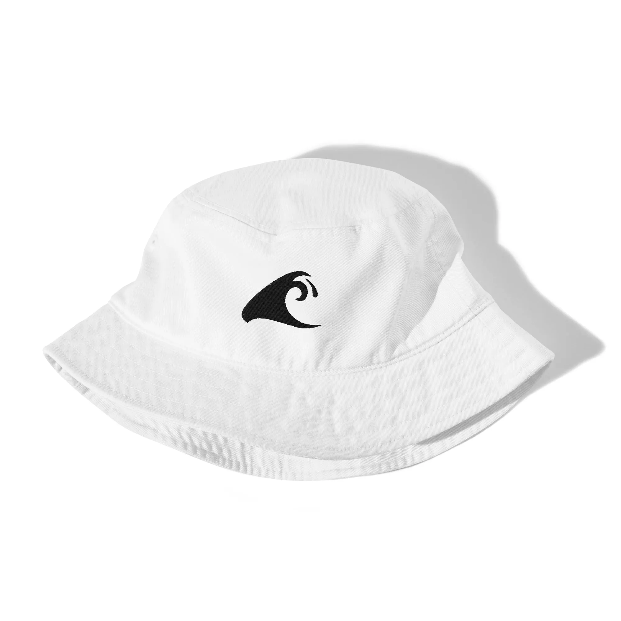 Extremely Stoked®️ Black Epic Wave Logo on White Organic Bucket Hat