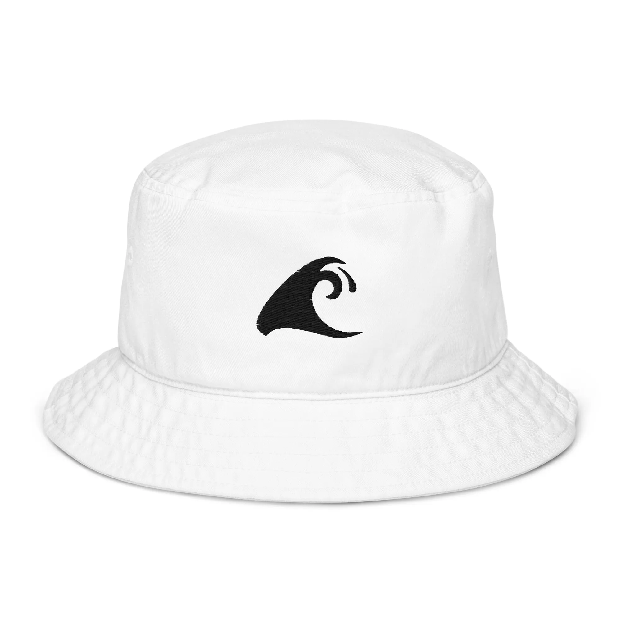 Extremely Stoked®️ Black Epic Wave Logo on White Organic Bucket Hat