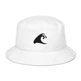 Extremely Stoked®️ Black Epic Wave Logo on White Organic Bucket Hat