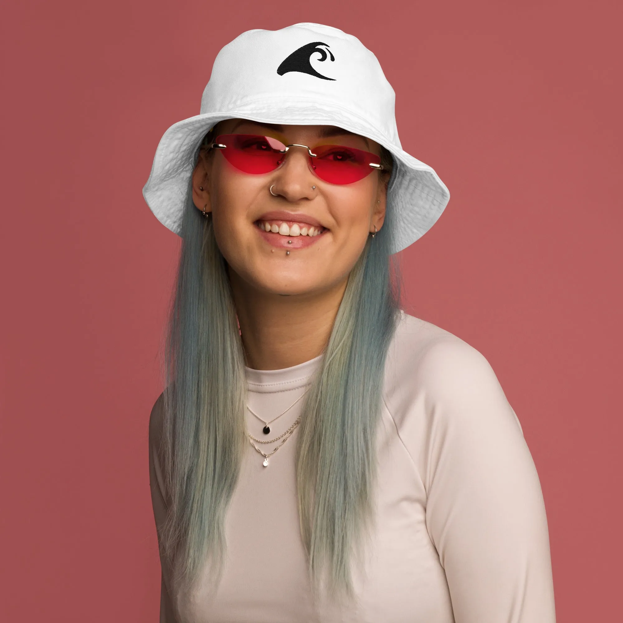 Extremely Stoked®️ Black Epic Wave Logo on White Organic Bucket Hat