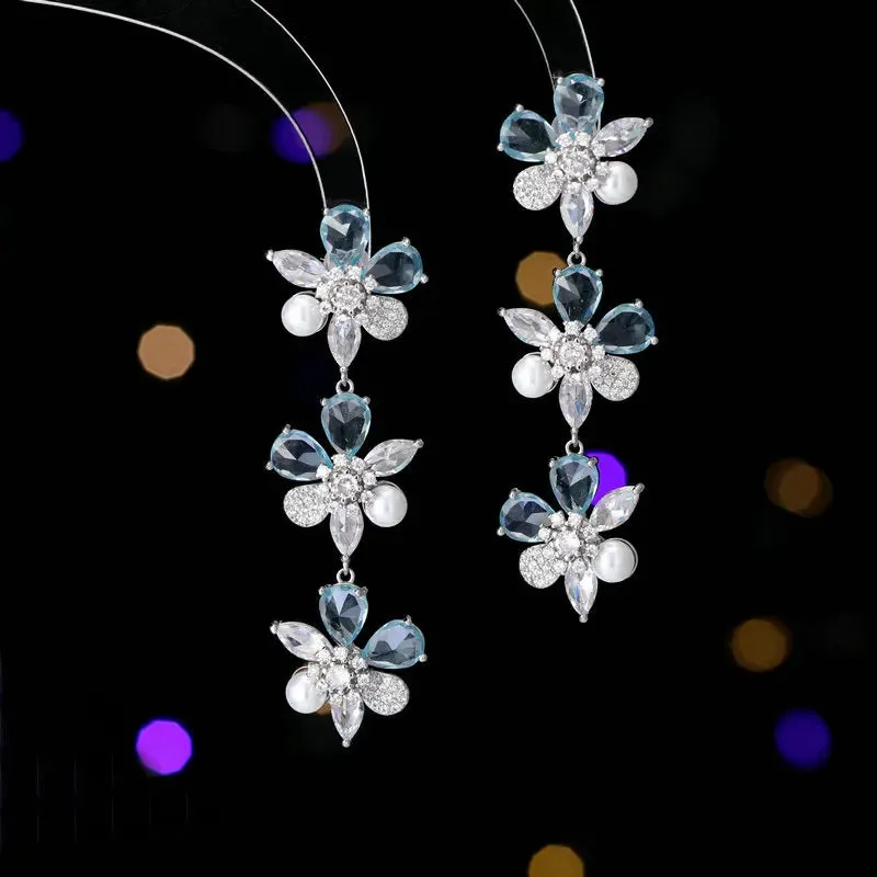 Fashion Cubic Zirconia Flower Pearl Earrings Banquet Dress Bridal Wedding Jewely Accessories LYA192