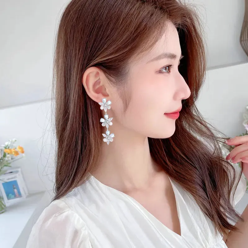 Fashion Cubic Zirconia Flower Pearl Earrings Banquet Dress Bridal Wedding Jewely Accessories LYA192