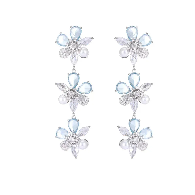 Fashion Cubic Zirconia Flower Pearl Earrings Banquet Dress Bridal Wedding Jewely Accessories LYA192